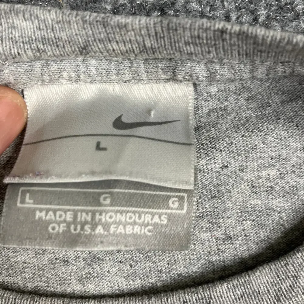 Nike Long Sleeve‎ Shirt Womens L Gray Just Do It Blue Graphic Athletic Tee